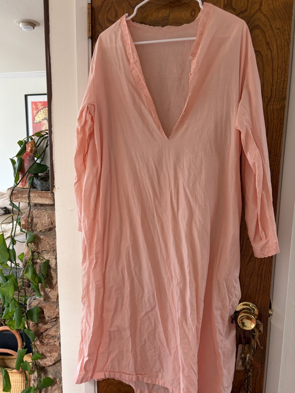 Vintage Pink V-Neck Cotton Tunic Dress